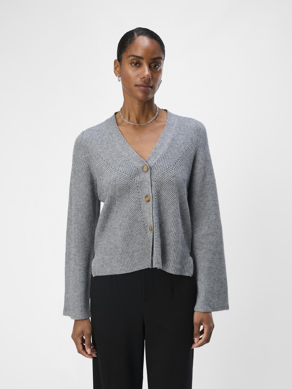 OBJDITTE Knit Cardigan - Medium Grey Melange