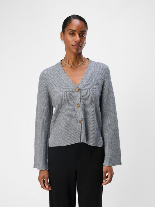 OBJDITTE Knit Cardigan - Medium Grey Melange